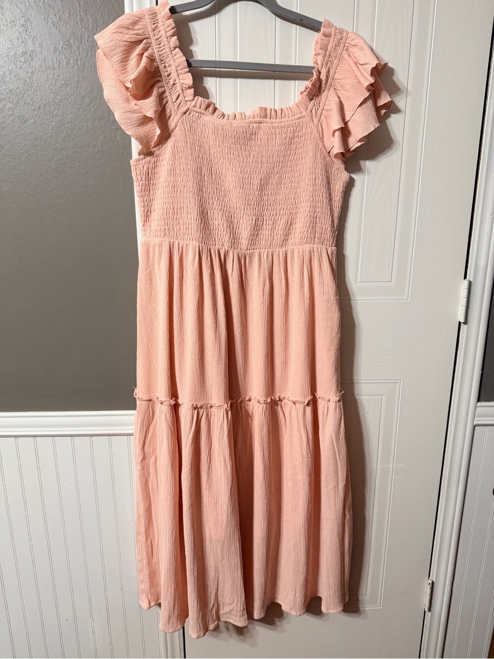Baltic Born Peach Ruffle-Sleeve Midi Dress